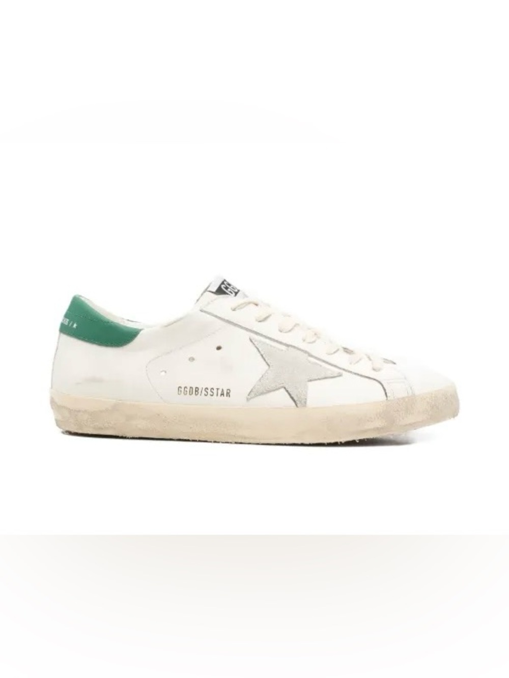 Golden Goose White Leather Sneakers with Gray Star and Green Heel
